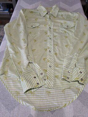 Paul Frank Mens Medium Western Plaid Snap Shirt With Green Horse Print